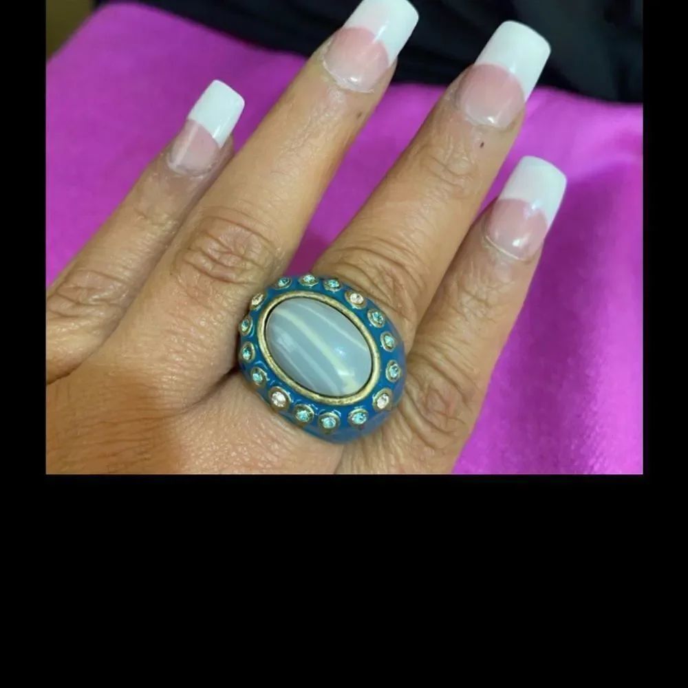 Lia Sophia TAJ MAHAL Teal Band Blue Stone Ring Sz-8